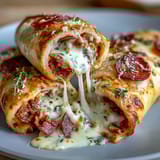 Golden brown Irresistible High Protein Pepperoni Pizza Rolls arranged on a baking sheet, garnished with fresh parsley and parmesan.