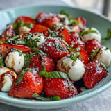 Vibrant Fresh Strawberry Caprese Salad, a simple summery dish with sweet berries and cheese.
