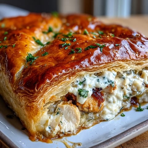 Savor this comforting Chicken and Leek Pie, rich with creamy filling.