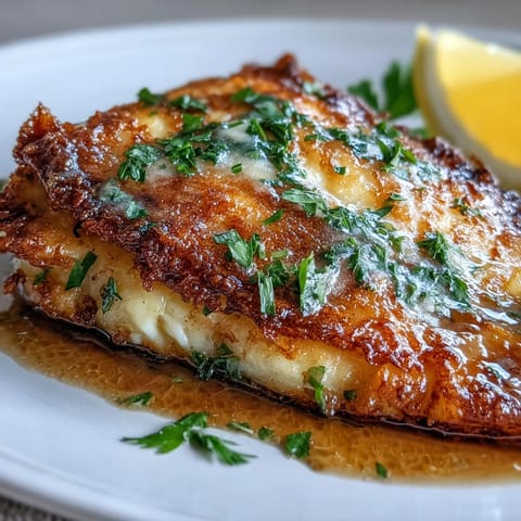 Delicate flounder meunière pan-kissed golden, glistening with lemon-butter sauce.