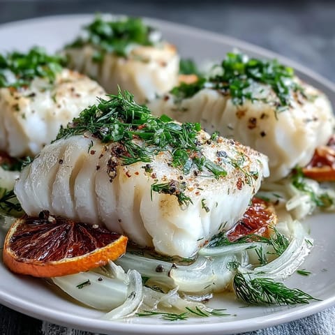 Poached cod with fennel and orange, a healthy Mediterranean main.