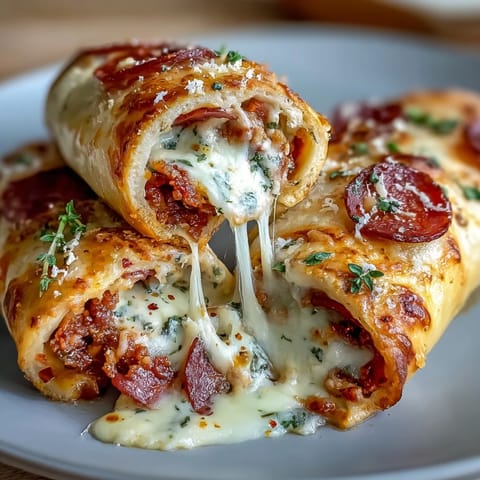 Golden brown Irresistible High Protein Pepperoni Pizza Rolls arranged on a baking sheet, garnished with fresh parsley and parmesan.