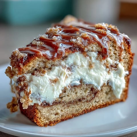A perfect slice of Cream Cheese Cinnamon Swirl Banana Bread on a rustic plate, showcasing the rich cream cheese filling and aromatic cinnamon sugar topping.
