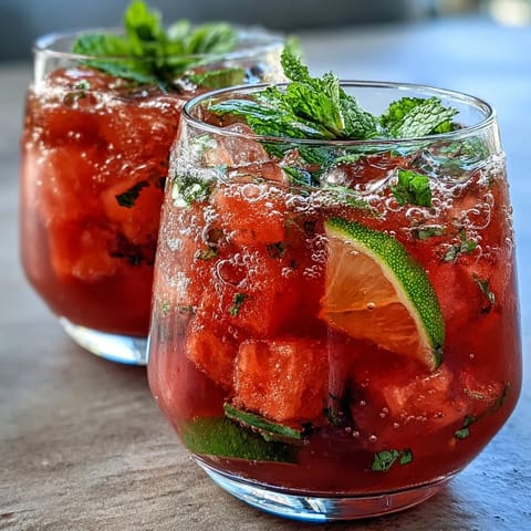 A pitcher filled with chilled Watermelon Lime Sparkling Punch, sparkling bubbles rising over ice and fresh mint leaves.  