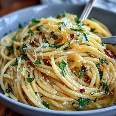 Bright and zesty lemon butter pasta topped with grated Parmesan and fresh parsley, served in a white bowl.