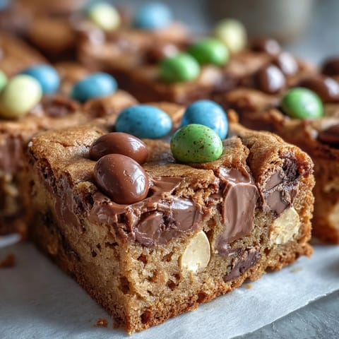 Peanut Butter Easter Egg Cookie Bars with colorful candies on top, perfect for festive spring baking and sharing with friends.