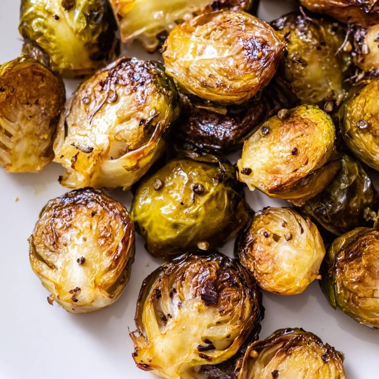 Freshly roasted Roasted Brussels Sprouts on a parchment-lined tray, seasoned with sea salt and smoked paprika.