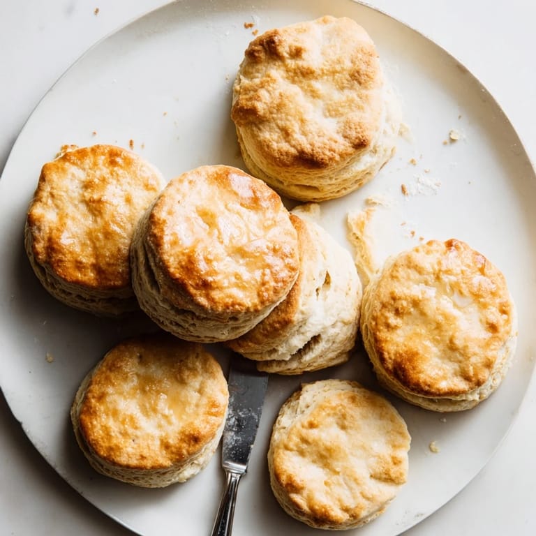 Golden Buttermilk Biscuits are served warm with a pat of butter, perfect for a comforting side dish.