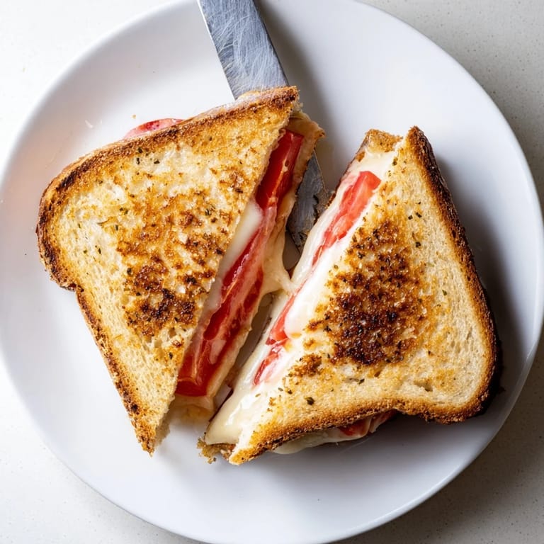 Crusty jalapeño-studded bread encasing spicy melted pepper jack and ripe tomato layers.