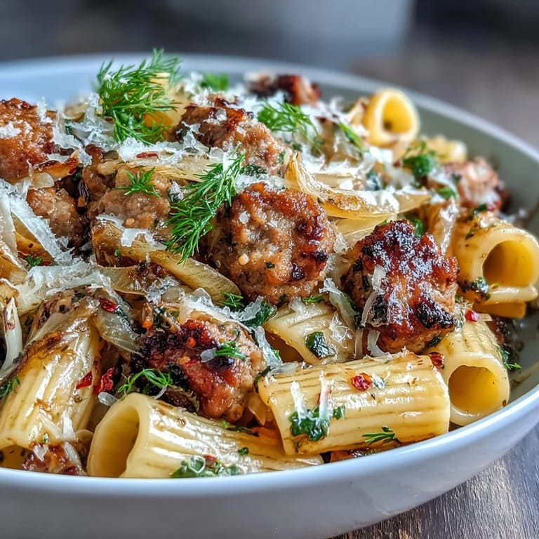 Cozy bowl of winter pasta with fennel and sausage, ready for a satisfying dinner.