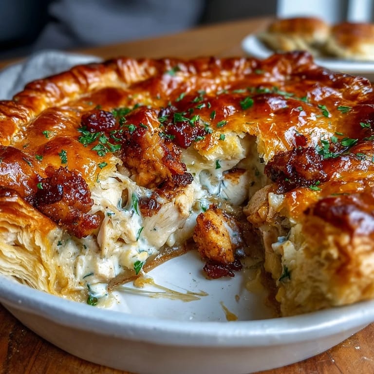 Enjoy a slice of Chicken and Leek Pie, a hearty homemade meal.