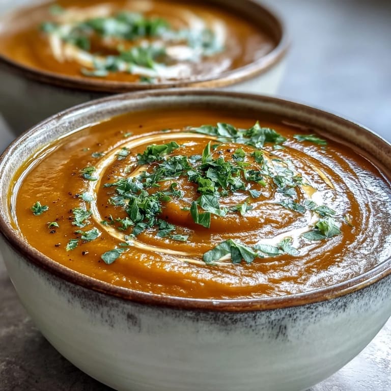 Golden, puréed Carrot and Lentil Soup steaming in a rustic bowl beside toasted bread for dipping.
