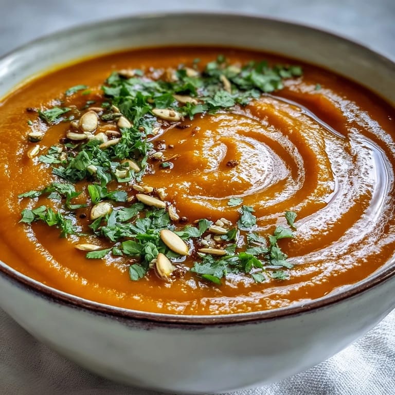 Vibrant Carrot Ginger Soup served beside warm crusty bread, perfect for a cozy, healthy lunch. 