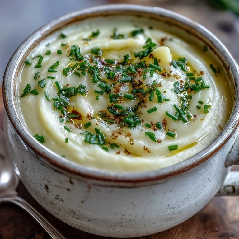 Served Potato Leek Soup garnished with chopped chives and crumbled bacon, paired with crusty bread for dipping.