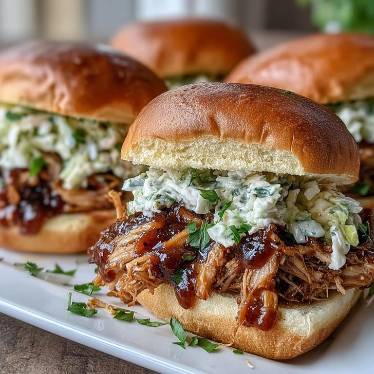 Tender, slow-cooked Applesauce Pulled Pork Sandwiches piled high on a toasted bun with a drizzle of rich, savory sauce.