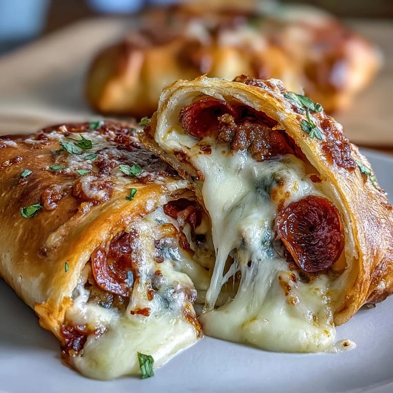 Warm Irresistible High Protein Pepperoni Pizza Rolls served with a side of marinara dipping sauce on a rustic table.