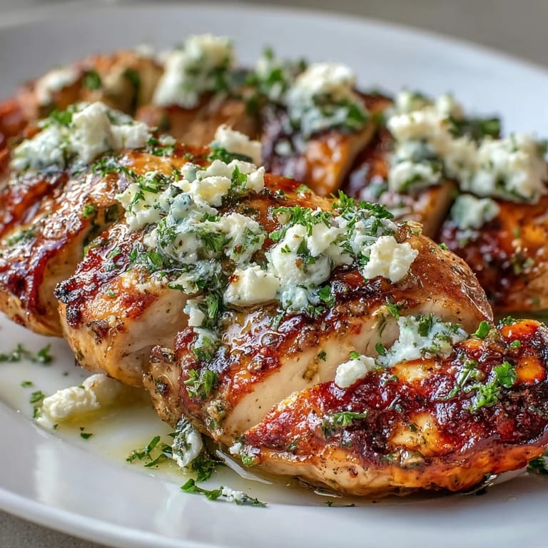 Sliced Greek Chicken with Lemon and Feta served over rice with a side salad.