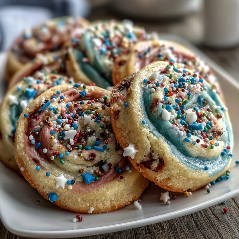 Vibrant, colorful sugar cookies with pastel swirls and sprinkles, inspired by Cookie Run Kingdom for a playful dessert table.  