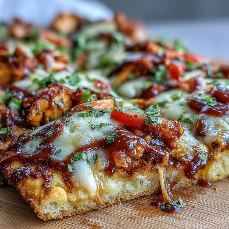 Gourmet BBQ chicken flatbread pizza topped with fresh cilantro and jalapeño slices, offering a burst of summer flavor.