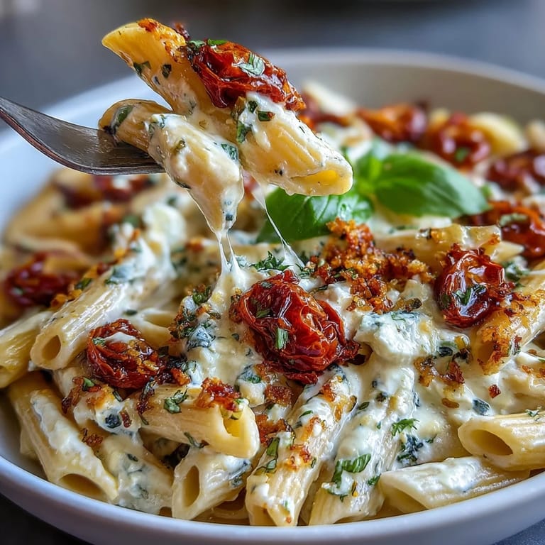 Golden baked feta melts into a rich tomato sauce with basil, creating a vibrant and easy Mediterranean pasta dish.  