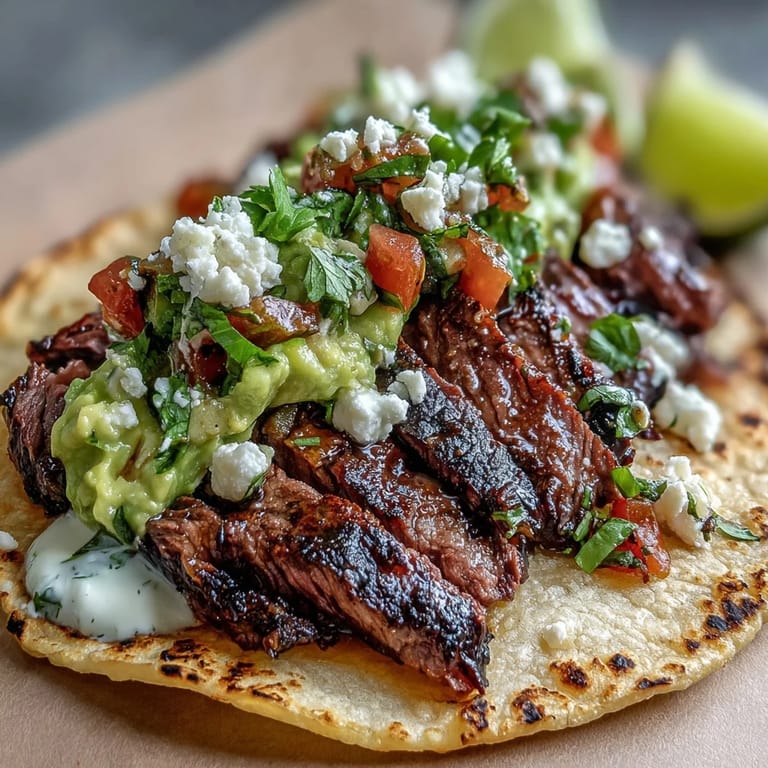 Juicy carne asada slices laid out with crisp lettuce, diced tomatoes, crumbled cheese, and fresh cilantro at a festive taco bar.  