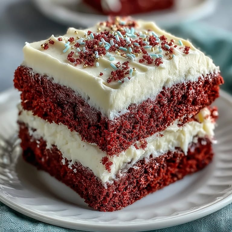 Moist Juneteenth Red Velvet Cake, generously frosted, perfect for celebrations.