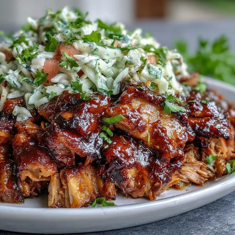 Smoky, shredded Juneteenth BBQ Pulled Pork piled high with crisp, juicy watermelon slaw.