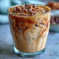 Iced brown sugar oat milk shaken espresso with frothy espresso and creamy oat milk.  